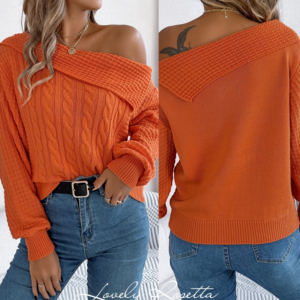 Women's Off-Shoulder Rust Sweater